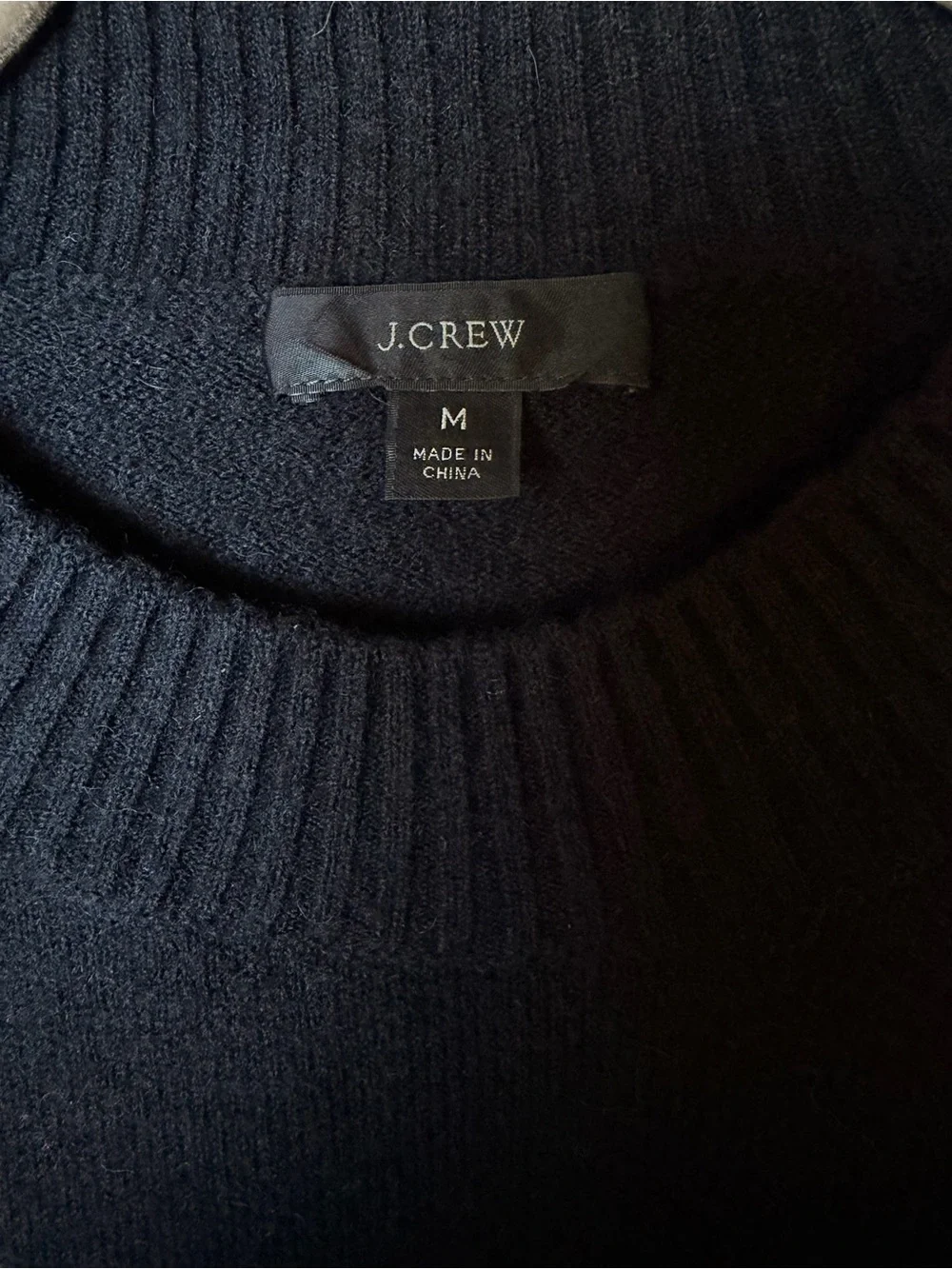 J.Crew Puff Sleeve Crewneck Sweater Supersoft Yarn Black Merino Alpaca Size M
